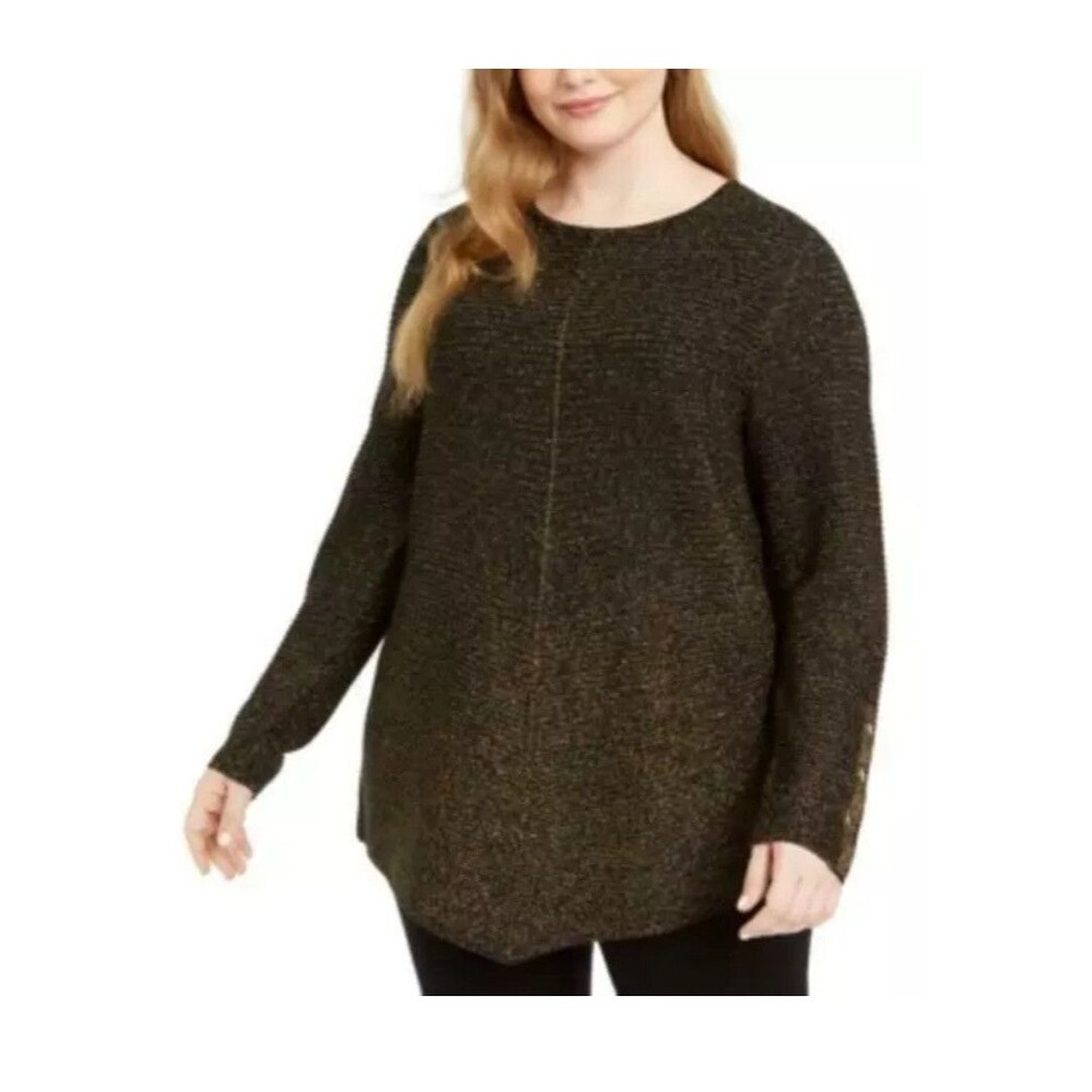 Alfani Ribbed Sweater Top Metallic Pullover Black Metallic Yellow Petite PM